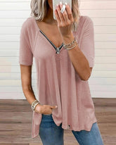 Lös T-shirt med V-dragkedja